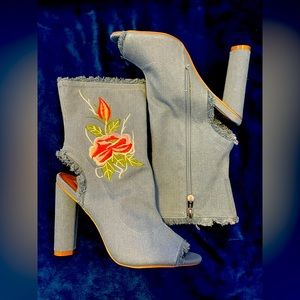 Denim Peep-toe boots